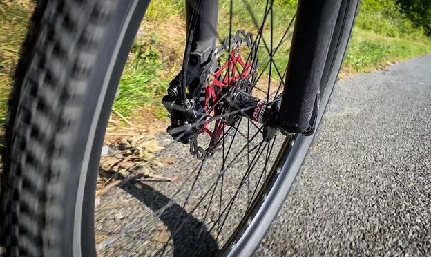 A running bike wheel close up shot